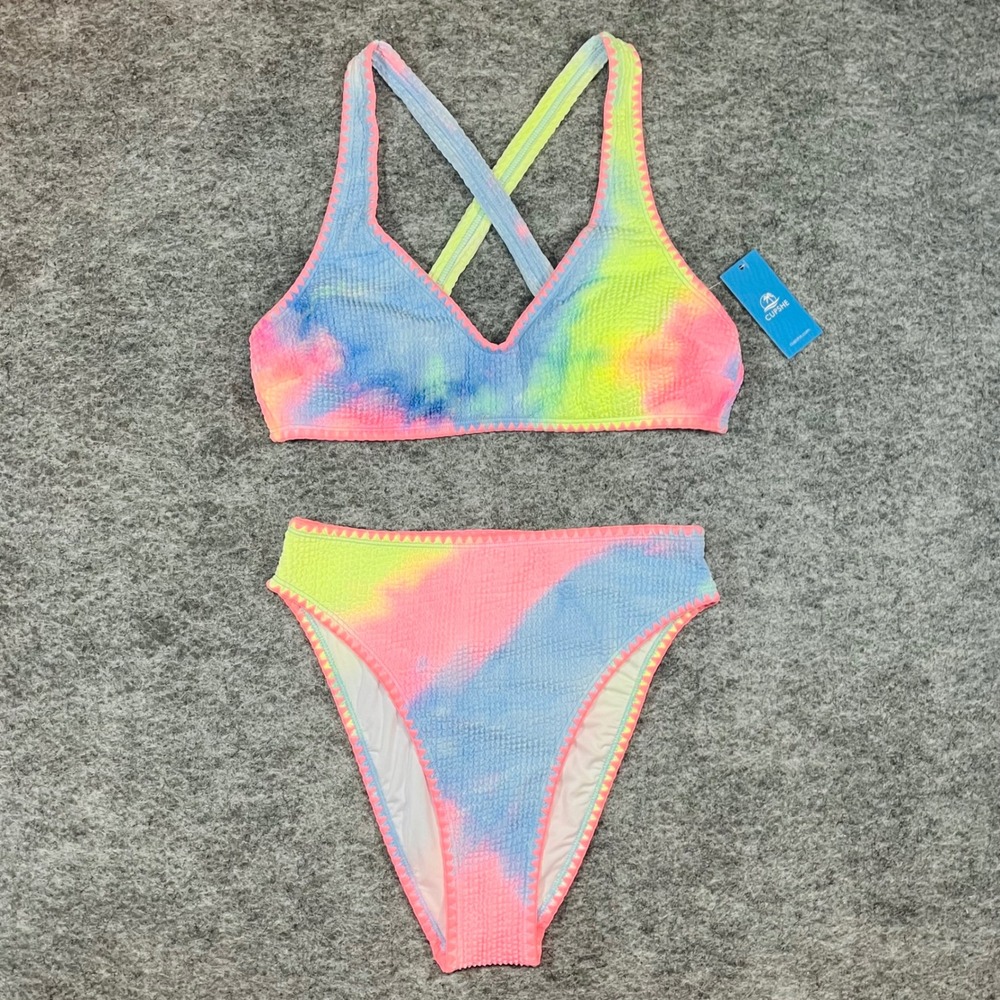 Cupshe Neon Tie-Dye Bikini Set in Pink, Blue & Yellow